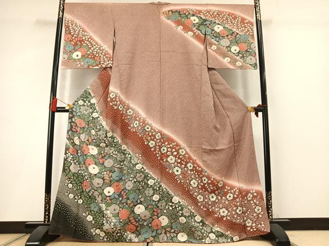 平和屋着物●訪問着 辻が花 総絞り 暈し染め 金通し地 正絹 逸品 AABM3786fy