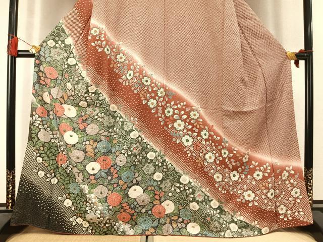 平和屋着物●訪問着 辻が花 総絞り 暈し染め 金通し地 正絹 逸品 AABM3786fy