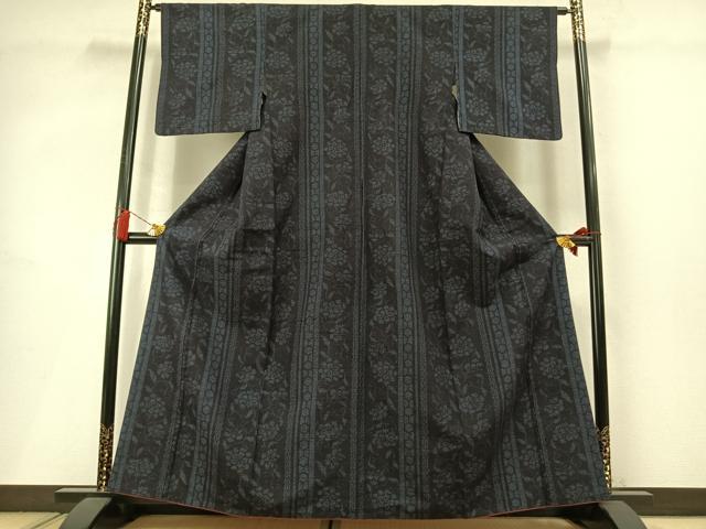 平和屋着物●結城紬 80亀甲 花唐草間道 正絹 逸品 AABM3796fy