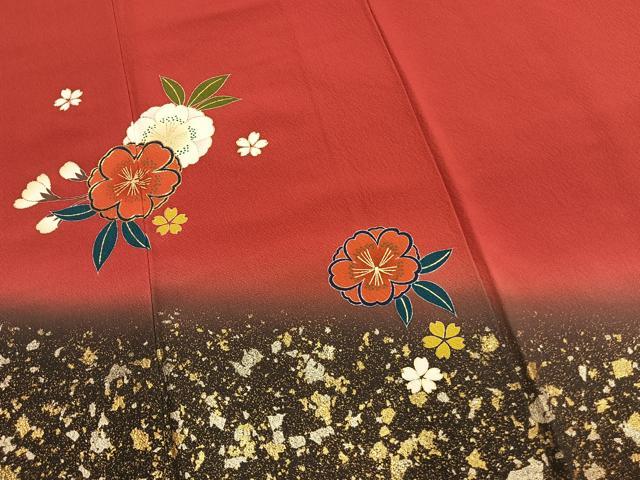 平和屋着物●豪華振袖 駒刺繍 草花文 暈し染め 金彩 正絹 逸品 AABM3802fy
