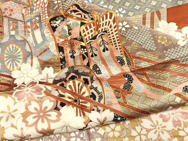 平和屋着物●豪華振袖 駒刺繍 御所車花文 暈し染め 金彩 正絹 逸品 AABM3805fy
