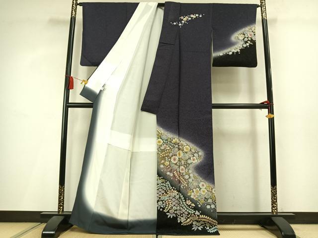 平和屋着物●訪問着 辻が花 暈し染め 銀通し地 正絹 逸品 AABM3806fy