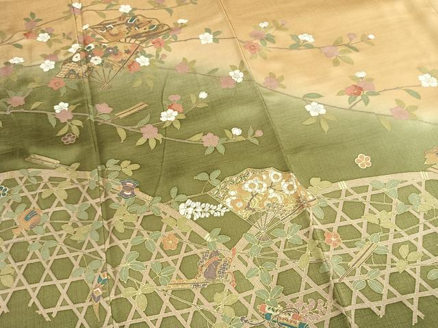 平和屋着物●訪問着 扇面花文 暈し染め 金彩 正絹 逸品 未使用 AABM3809fy