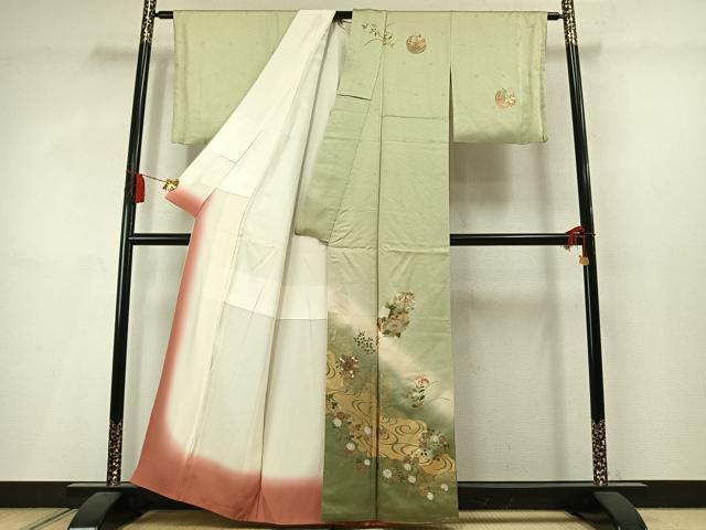 平和屋着物●訪問着 草花丸文 暈し染め 金彩 正絹 逸品 AABM3811fy