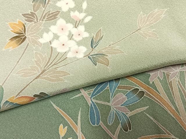 平和屋着物●訪問着 友禅 作家物 枝花文 暈し染め 正絹 逸品 AABM3828fy
