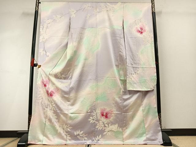 平和屋着物●豪華振袖 絞り 花鳥文 暈し染め 金銀彩 正絹 逸品 AABM3830fy