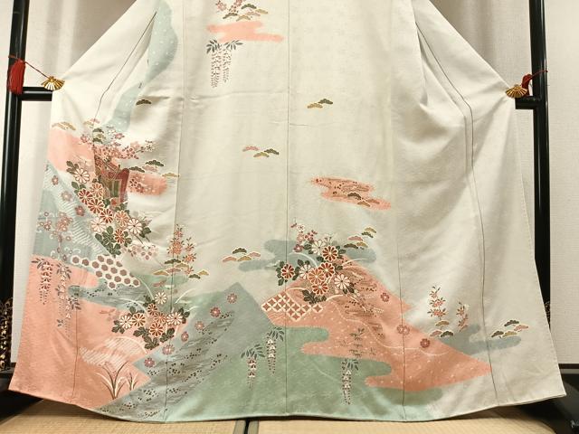 平和屋着物●訪問着 絞り 御所車花文 金彩 正絹 逸品 AABM3832fy