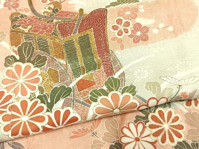 平和屋着物●訪問着 絞り 御所車花文 金彩 正絹 逸品 AABM3832fy