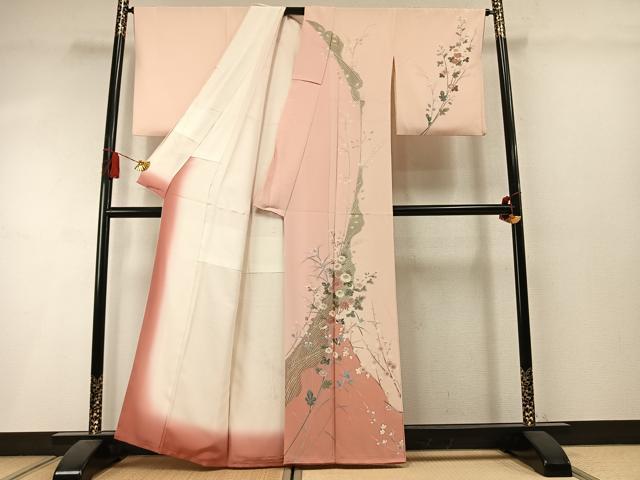 平和屋着物●訪問着 枝花文 暈し染め 金彩 正絹 逸品 AABM3834fy