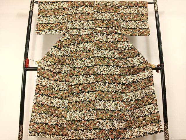 平和屋着物▼上質な小紋 草花文 金彩 鬼しぼ縮緬 正絹 逸品 AABM3837fy