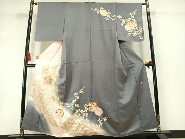 平和屋着物●十日町老舗ブランド 吉澤友禅 吾妻徳穂 訪問着 刺繍 雪輪花文 暈し染め 金彩 正絹 逸品 AABM3845fy