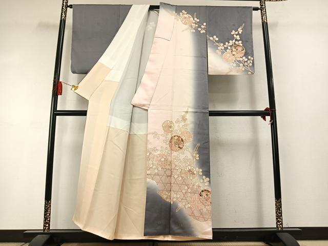 平和屋着物●十日町老舗ブランド 吉澤友禅 吾妻徳穂 訪問着 刺繍 雪輪花文 暈し染め 金彩 正絹 逸品 AABM3845fy