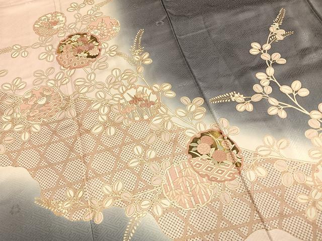 平和屋着物●十日町老舗ブランド 吉澤友禅 吾妻徳穂 訪問着 刺繍 雪輪花文 暈し染め 金彩 正絹 逸品 AABM3845fy