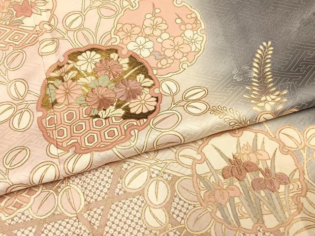 平和屋着物●十日町老舗ブランド 吉澤友禅 吾妻徳穂 訪問着 刺繍 雪輪花文 暈し染め 金彩 正絹 逸品 AABM3845fy
