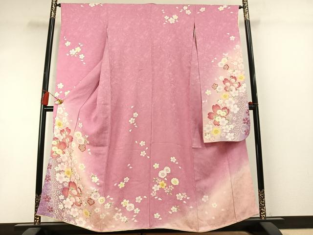 平和屋着物●豪華振袖 草花文 暈し染め 金彩 正絹 逸品 AABM3847fy