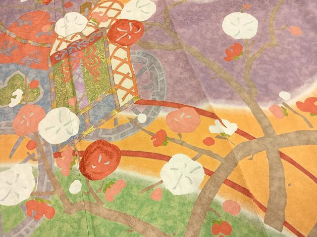 平和屋着物●豪華振袖 駒刺繍 枝梅松文 暈し染め 金彩 正絹 逸品 AABM3848fy