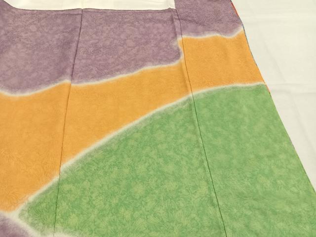 平和屋着物●豪華振袖 駒刺繍 枝梅松文 暈し染め 金彩 正絹 逸品 AABM3848fy