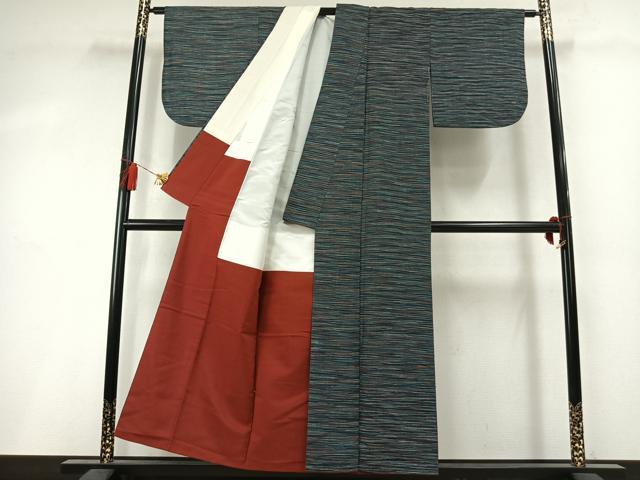 平和屋着物▼上質な紬 横縞 正絹 逸品 AABM3866fy