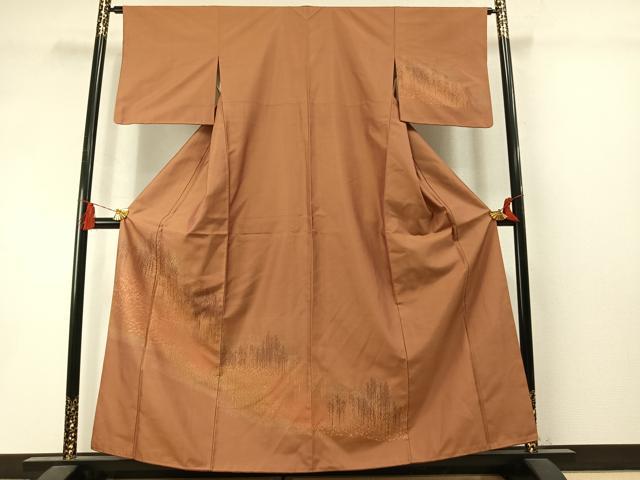 平和屋着物●訪問着 紬地 寿光織 樹林草花文 正絹 逸品 AABM3876fy