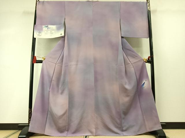 平和屋着物●染色作家 斉藤三才 小紋 霞文 暈し染め 証紙付き 正絹 逸品 AABM3877fy