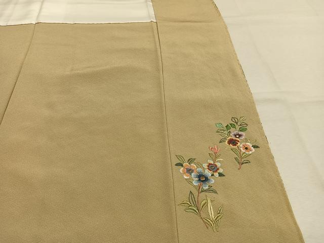 平和屋着物●中国三大刺繍 スワトウ刺繍 汕頭刺繍 総刺繍 訪問着 作家物 舞蝶花鳥文 暈し染め 金糸 正絹 逸品 AABM3880fy