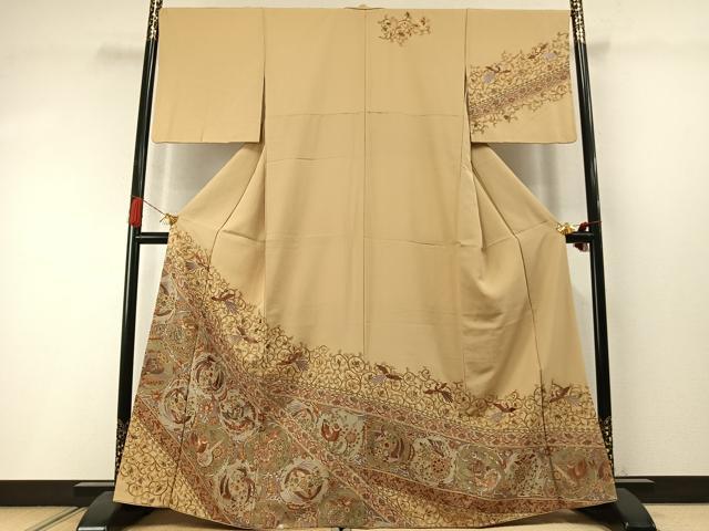 平和屋着物●訪問着 総刺繍 花鳥文 金糸 正絹 逸品 AABM3881fy