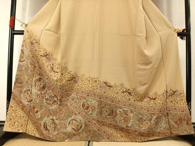 平和屋着物●訪問着 総刺繍 花鳥文 金糸 正絹 逸品 AABM3881fy