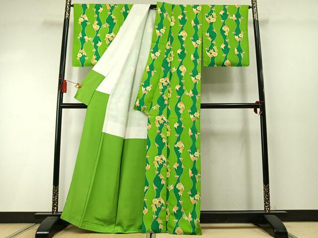 平和屋着物▼上質な小紋 地紋起こし 立涌花文 正絹 逸品 AABM3884fy