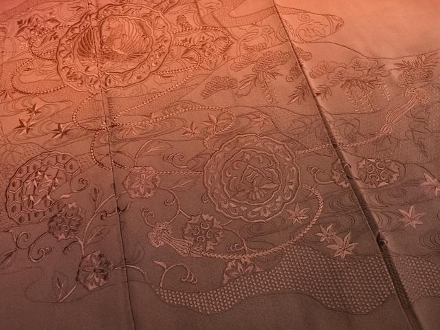平和屋着物●中国三大刺繍 スワトウ刺繍 汕頭刺繍 総刺繍 振袖 吉祥花鳥文 暈し染め 正絹 逸品 未使用 AABM3890fy