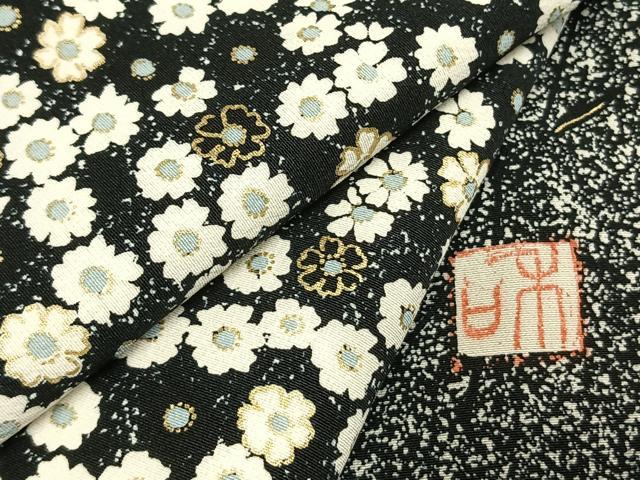 平和屋着物●訪問着 作家物 草花文 たたき染め 黒地 金彩 正絹 逸品 AABM3897fy