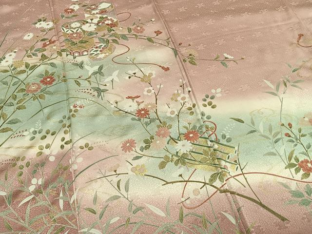 平和屋着物●訪問着 貝桶花文 暈し染め 金彩 正絹 逸品 AABM3899fy