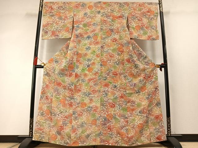 平和屋着物●上質な小紋 型染め 松竹梅 花丸文 小田急百貨店扱い 正絹 逸品 AABM3902fy