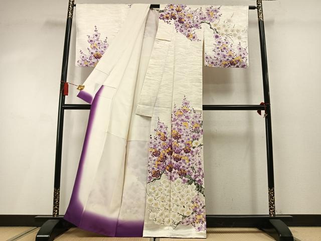 平和屋着物●訪問着 手描き 枝梅文 金彩 正絹 逸品 AABM3906fy