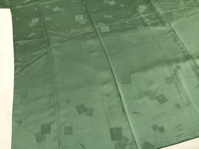平和屋着物●上質な色無地 糸巻 色紙重ね地紋 老竹色 正絹 逸品 AABM3915fy
