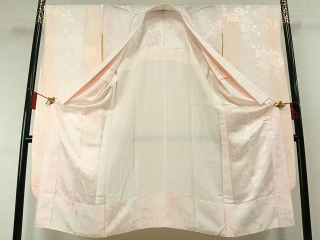平和屋着物●振袖用長襦袢 無双仕立て 枝梅花地紋 暈し染め 正絹 逸品 AABM3927fy