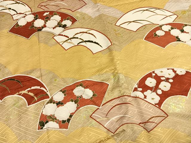 平和屋着物●豪華振袖 駒刺繍 地紙花文 金彩 正絹 逸品 AABM3928fy