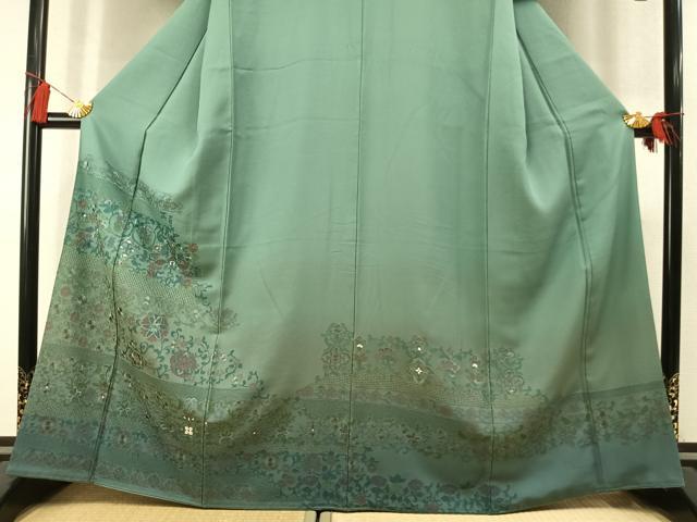 平和屋着物●中国三大刺繍 スワトウ刺繍 汕頭刺繍 総刺繍 訪問着 花唐草文 暈し染め 金糸 正絹 逸品 AABM3929fy