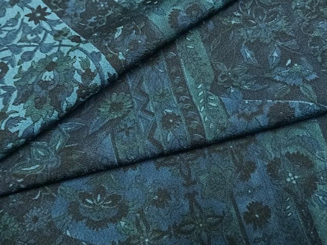 平和屋着物●上質な小紋 藍 更紗花文 京都きもの友禅扱い 正絹 逸品 未使用 AABM3936fy