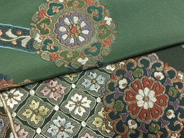 平和屋着物●中国三大刺繍 スワトウ刺繍 汕頭刺繍 総刺繍 訪問着 吉祥花文 暈し染め 金糸 正絹 逸品 AABM3937fy