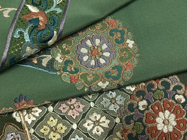 平和屋着物●中国三大刺繍 スワトウ刺繍 汕頭刺繍 総刺繍 訪問着 吉祥花文 暈し染め 金糸 正絹 逸品 AABM3937fy
