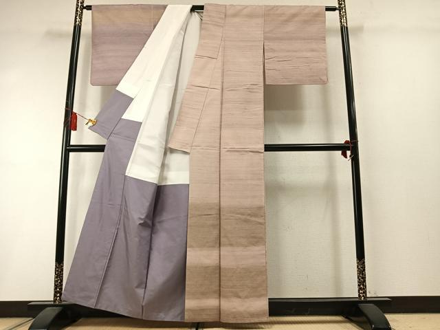 平和屋着物●五代目・諏訪好風 訪問着 紅花紬地 野々花染 横段文 正絹 逸品 AABM3940fy