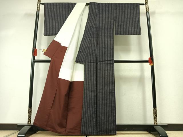 平和屋着物●上質な紬 縞 正絹 逸品 AABM3941fy