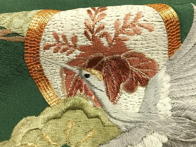平和屋着物●豪華黒留袖 作家物 駒刺繍 総刺繍 飛鶴枝松花文 暈し染め 金糸 正絹 逸品 未使用 AABM3945fy