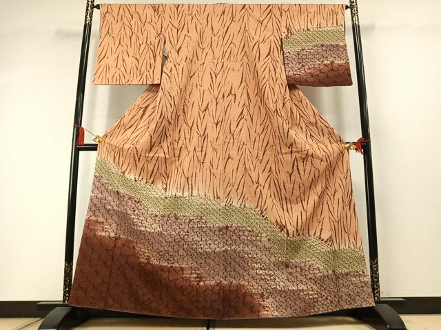 平和屋着物●訪問着 紬地 総絞り 霞文 正絹 逸品 AABM3948fy