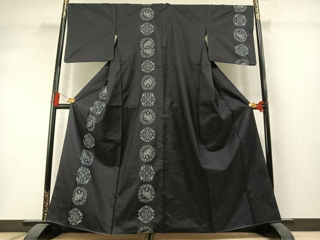 平和屋着物●本場大島紬 訪問着 9マルキ 総絣 地空き 吉祥花鳥文 正絹 逸品 AABM3950fy