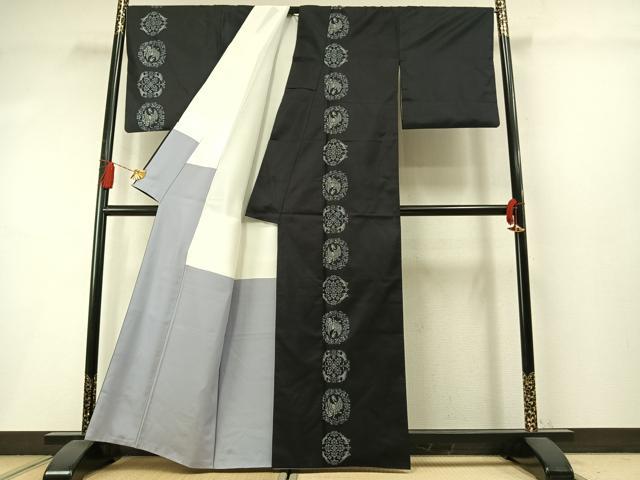 平和屋着物●本場大島紬 訪問着 9マルキ 総絣 地空き 吉祥花鳥文 正絹 逸品 AABM3950fy