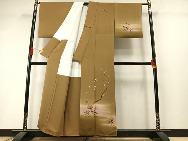 平和屋着物●訪問着 手描き 枝梅花文 暈し染め 金彩 正絹 逸品 未使用 AABM3953fy