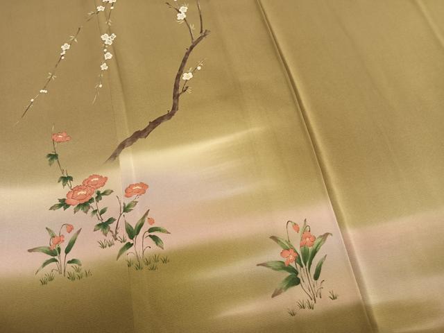 平和屋着物●訪問着 手描き 枝梅花文 暈し染め 金彩 正絹 逸品 未使用 AABM3953fy
