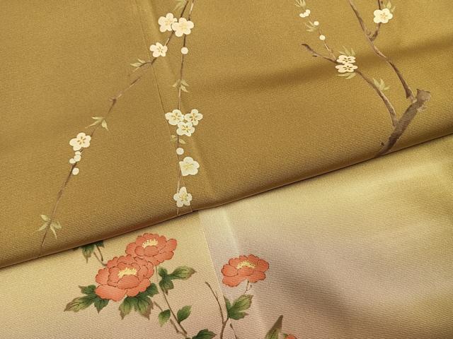 平和屋着物●訪問着 手描き 枝梅花文 暈し染め 金彩 正絹 逸品 未使用 AABM3953fy