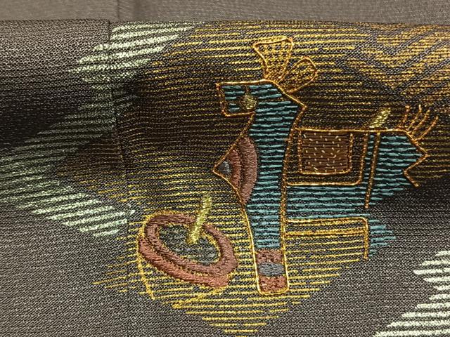 平和屋着物●訪問着 駒刺繍 松皮菱抽象文 金銀彩 正絹 逸品 AABM3954fy